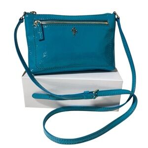 COLE HAAN JITNEY Patent Teal Leather ALI MINI Crossbody Purse Bag EUC